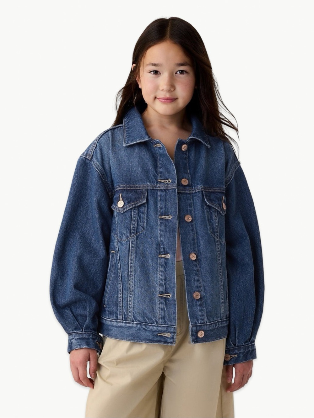 Gap × DÔEN Oversized Icon Denim Jacket Girls Size Small 6/7 Medium Indigo